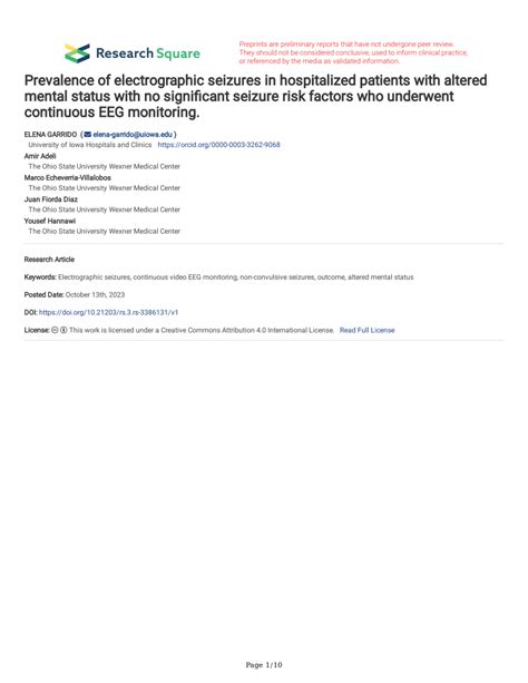 PDF Prevalence Of Electrographic Seizures In Hospitalized Patients