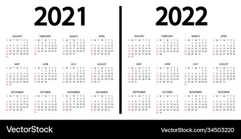 Calendar 2021-2022 week starts on sunday 2021 Vector Image