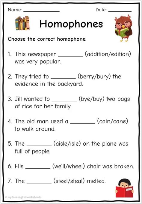 Homophone Worksheets Free English Worksheets Worksheets Library