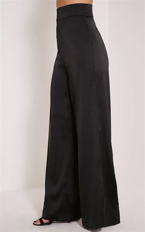 Ida Black Satin Palazzo Trousers Knitwear Prettylittlething