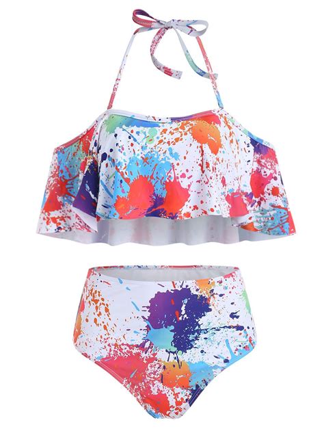 37 OFF 2021 Paint Splatter Halter Bikini Set In Multicolor DressLily