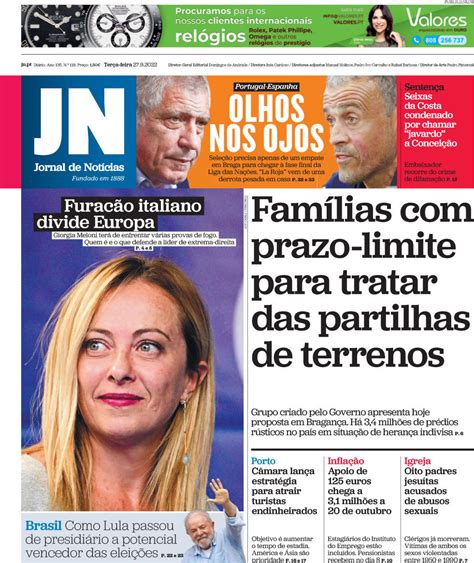 Capa Jornal de Notícias 27 setembro 2022 capasjornais pt