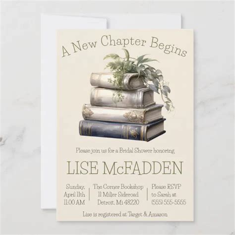 A New Chapter Begins Book Theme Bridal Shower Invitation Zazzle