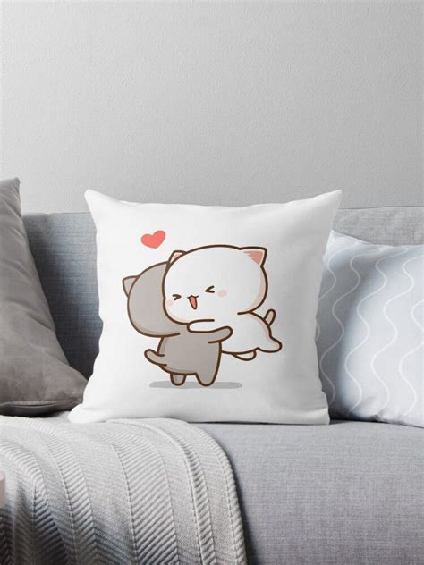 Peach And Goma Hug Mochi Peach Cat Throw Pillow By Misoshop Cat