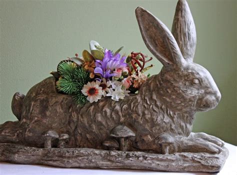 Antique Large Rabbit Planter Shabby Chic Garden Pot In Shape