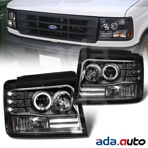 1992 1996 Ford Bronco F150 F250 F350 [led Halo] Projector Black Headlights Set Ebay