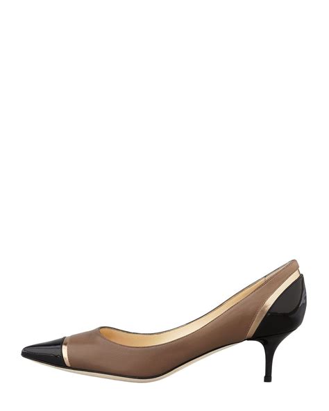 Jimmy Choo Low Heels Jimmy Choo Womens Taupe Leap Mixed Media Pointed