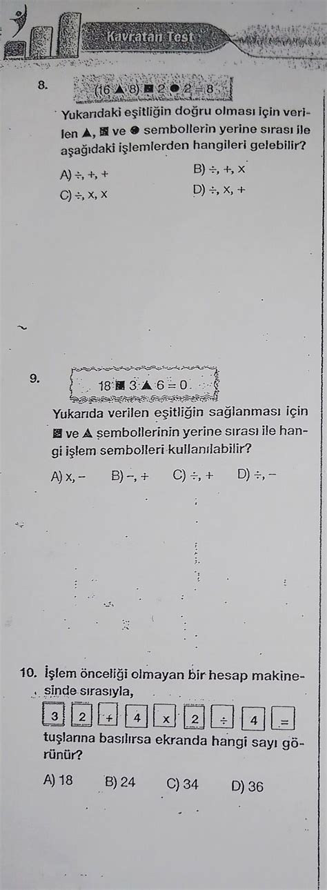 Slm Asklar S N F Matematik I Lem Nceli I Foto Raf Daki T M Sorular