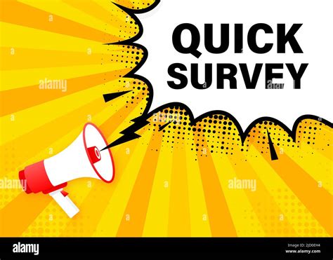 Quick Survey Megaphone Yellow Banner Vector Illustration Stock Vector