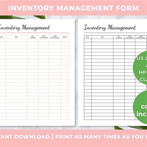 Inventory Tracker Small Business Inventory Management Form Etsy