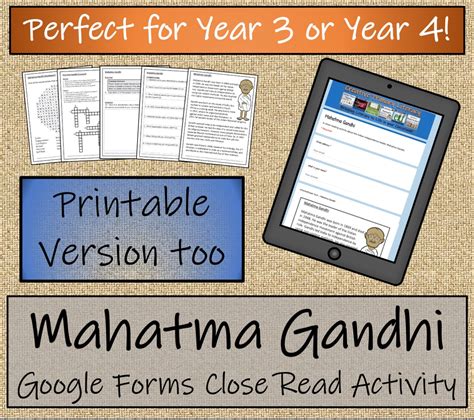 Year 3 Or Year 4 Mahatma Gandhi Reading Comprehension Activity