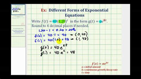 Ex Rewrite Exponential Functions Y Abt To Y Aekt Youtube