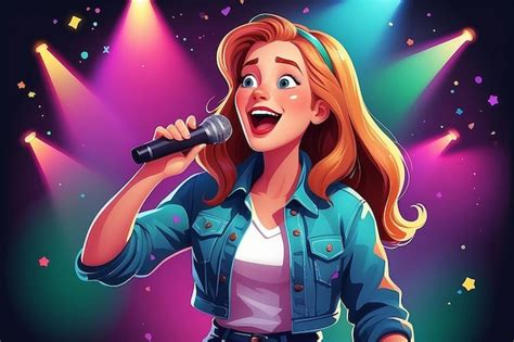 Premium Photo | Girl singing karaoke Colorful cartoon characters