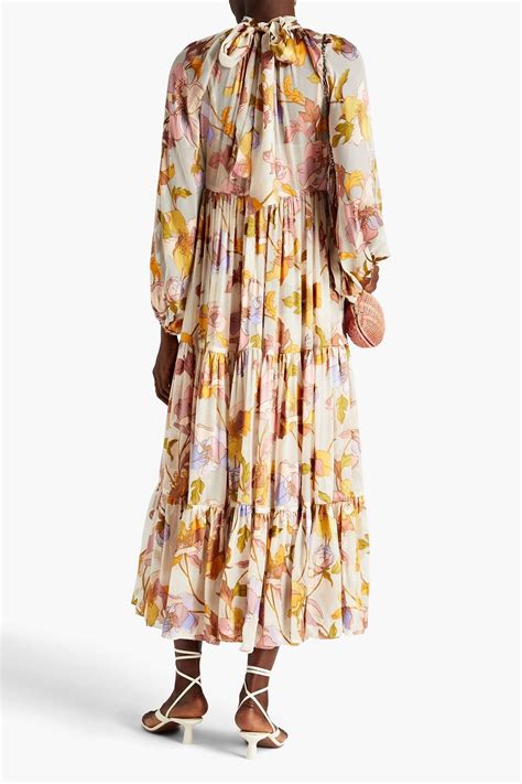 Zimmermann Tempo Gathered Floral Print Fil Coupé Chiffon Midi Dress