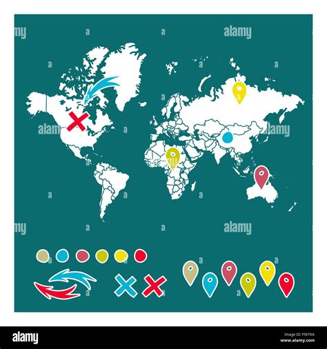 Hand Drawn World Map With Pins And Arrows Vector Design Cartoon Style