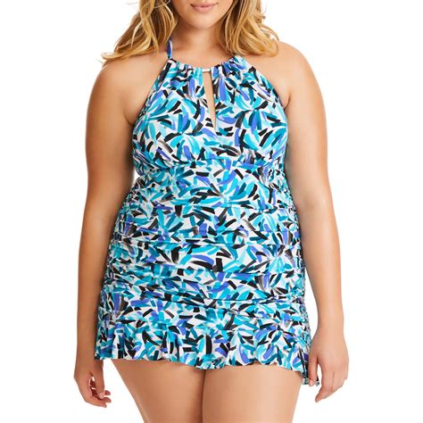 Catalina Women S Plus Size High Neck Halter Swimdress Walmart