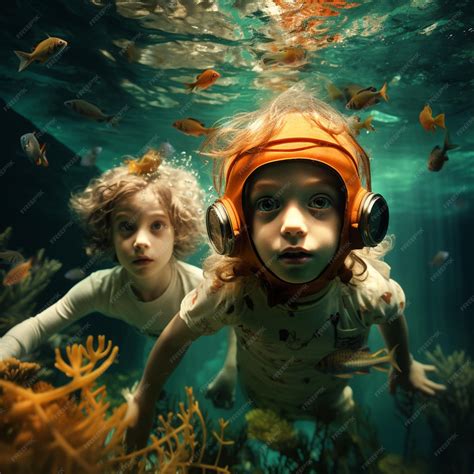 Premium Photo | Kids swimming in pool underwater