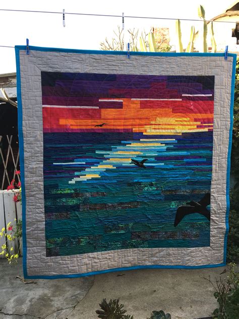 Sunset Quilt With Applique Birds Landscape Art Quilts Landscape