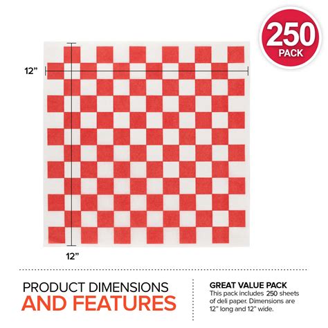 GetUSCart 12 Deli Squares 250 Pack Red White Checkered Deli