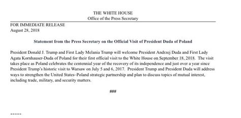 President Trump to receive Duda at the White House