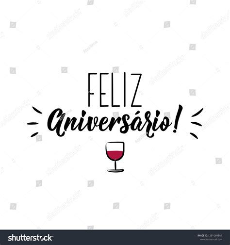 Feliz Aniversario Lettering Translation Portuguese Happy Stock Vector