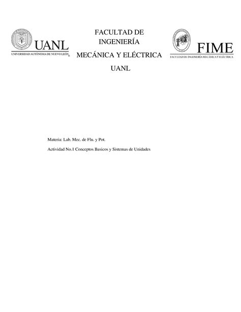 Actividad 1 MEC DE Fluid Y POT Fluid FACULTAD DE INGENIERÍA MECÁNICA