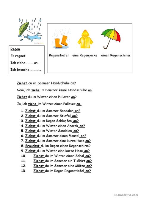 Welche Kleidung bei welchem Wetter Deutsch DAF Arbeitsblätter pdf doc