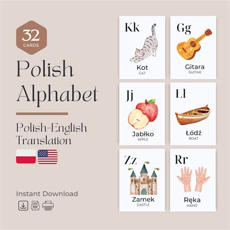 Polish Alphabet 32 Cards Flashcards Polish Flashcards Alphabets With English Translation ...