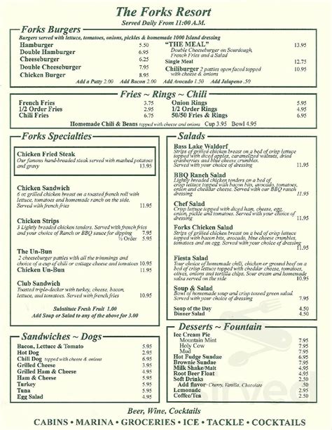 The Forks Resort Menu In Bass Lake California Usa