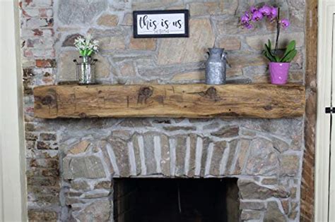 Modern Timber Craft Fireplace Mantel Shelf Hand Hewn Wood Barn Beam