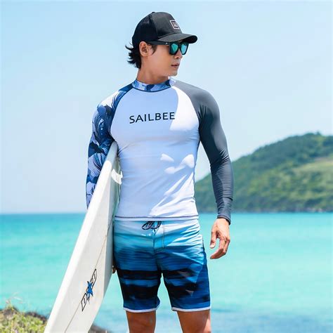 Sailbee Men S Uv Protect Surfing Rash Guard Long Sleeve Swimsuit Rashguard Surf Shirt Sb M023