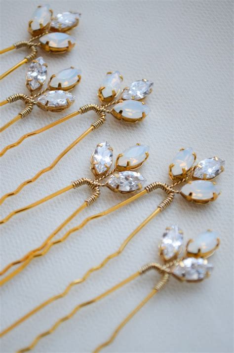 Opal Zircon Crystal Hair Pins Set Of 6 Wedding Hair Pins Etsy