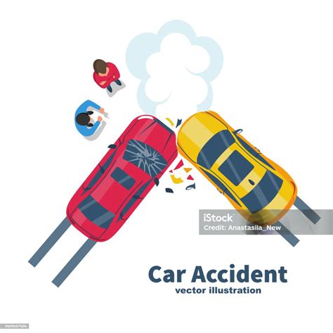 Konsep Kecelakaan Mobil Dua Mobil Tabrakan Tampak Teratas Insiden Transportasi Gaya Kartun