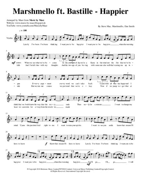 Happier Arr Mace By Marshmello Feat Bastille Sheet Music For