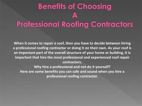 Ppt Benefits Of Choosing A Professional Roofing Contractors