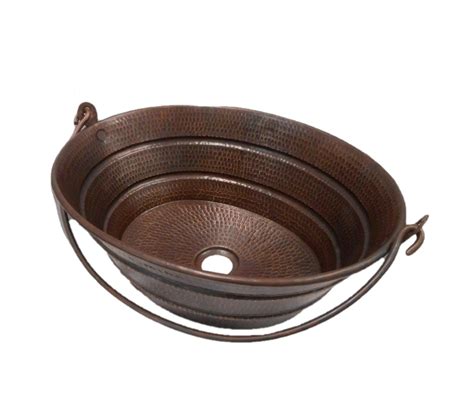 Top Seller 16 X 12 Oval Copper Bucket Vessel Bathroom Sink With Handle