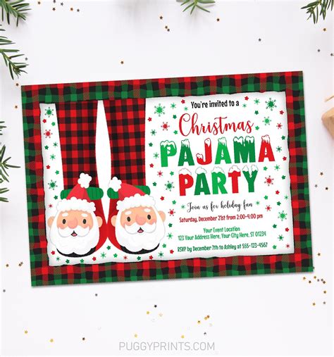 Christmas Pajama Party Invitation Holiday Pajama Party Christmas