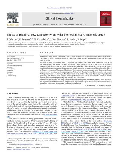 Pdf Effects Of Proximal Row Carpectomy On Wrist Biomechanics A