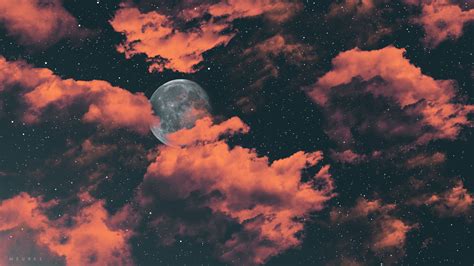 Full moon Wallpaper 4K, Dark background, Cloudy Sky