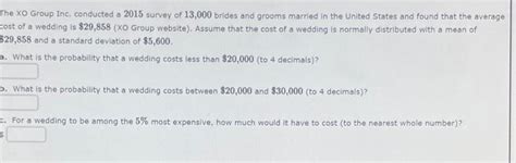 Solved The Xo Group Inc Conducted A 2015 Survey Of 13000