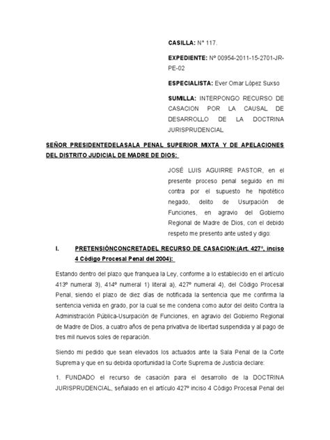 Modelo De Casación Penal Pdf Caso De Ley Derecho Penal