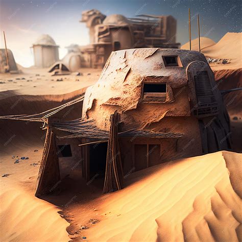 Premium AI Image | A scene of a building in the desert with a star wars ...