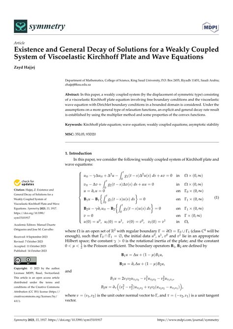 Pdf Existence And General Decay Of Solutions For A Weakly Coupled