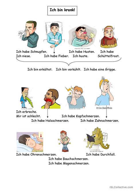 Ich Bin Krank Allgemeine Deutsch Daf Arbeitsblätter Pdf And Doc