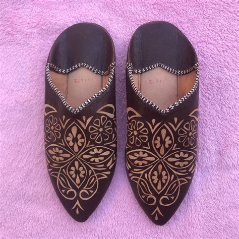 Traditional Moroccan Babouche Slippers Brown Leather Shoe Etsy