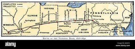 Map of the National Road from Maryland to Illinois 1818 to1840 Stock ...