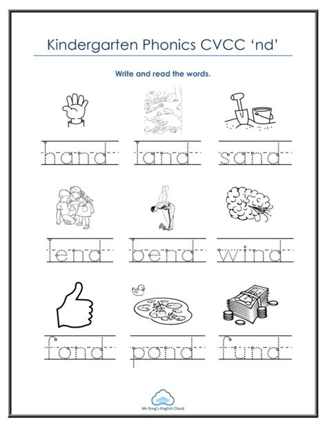 Kindergarten Cvcc Nd Mr Greg S English Cloud Phonics Worksheets English Worksheets For