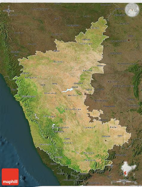 Satellite 3D Map Of Karnataka Darken