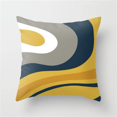 Organic Topography Abstract In Mustard Navy Blue Gray And White Throw Pillow By Kierkegaard