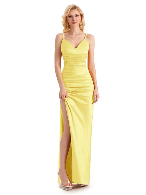 Sexy Spaghetti Straps Side Slit Soft Satin Long Mermaid Evening Prom